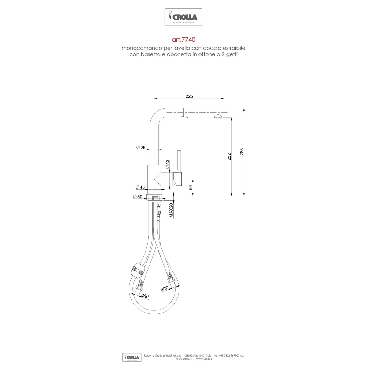 Rubinetto miscelatore da cucina con doccia estraibile cromato Harry