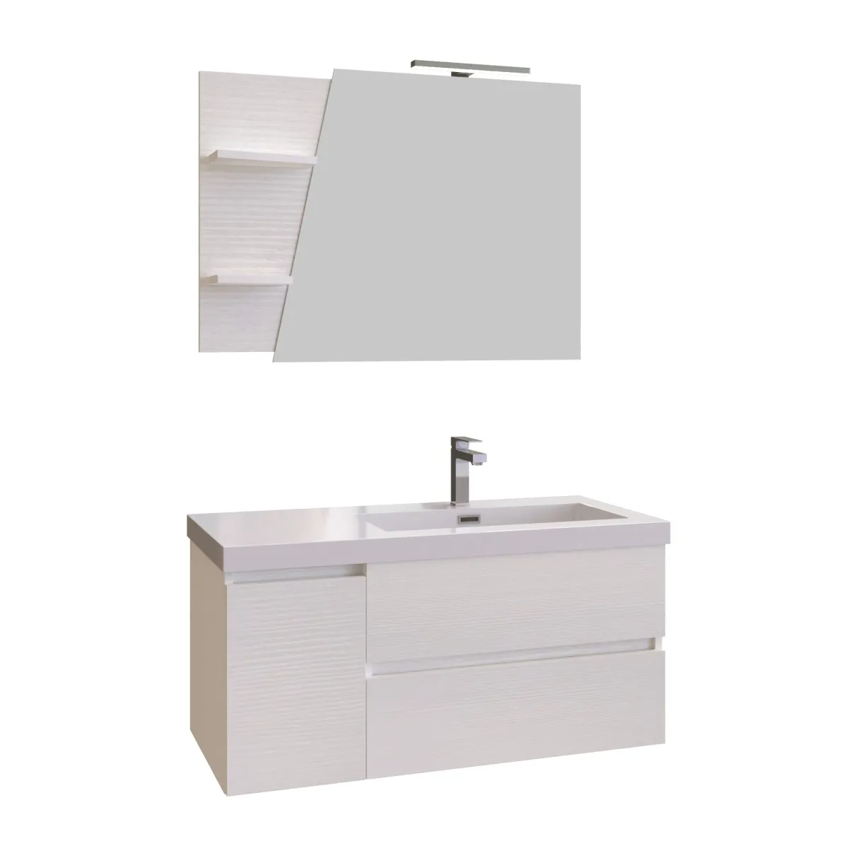 Mobile bagno sospeso bianco 100 specchio mensole lampada MOOD-100