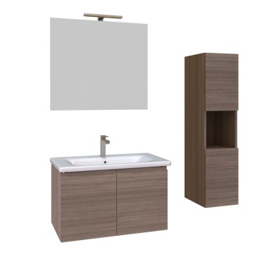 Composizione Bagno mobile sospeso 80cm con colonna olmo terra