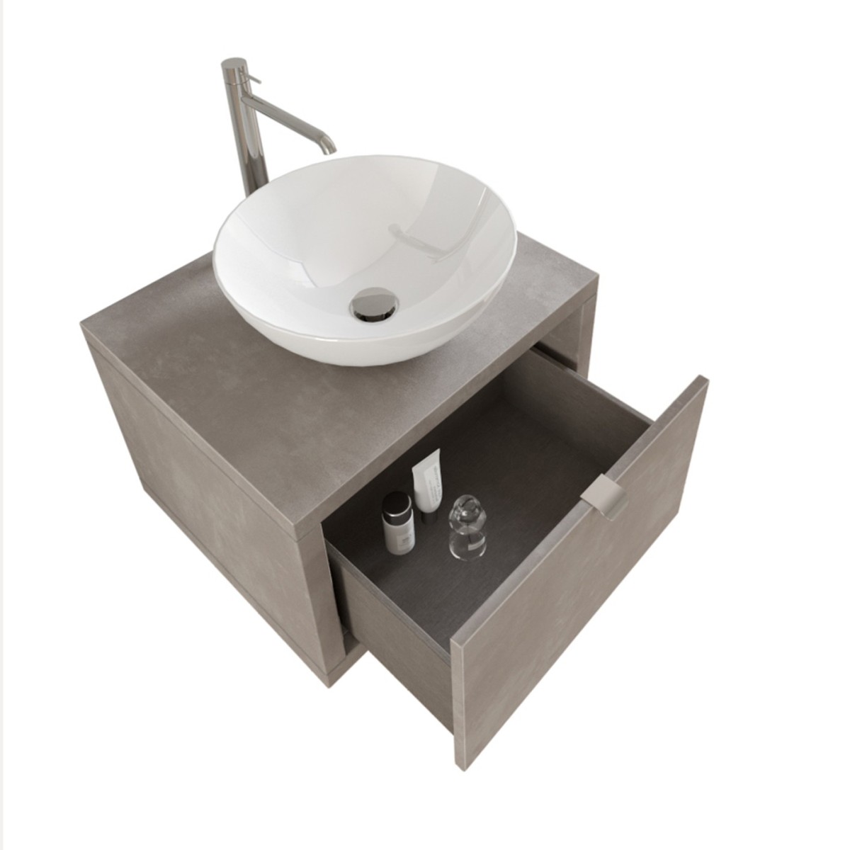 Meuble de salle de bain suspendu 60cm béton gris chaud avec miroir DOMINO