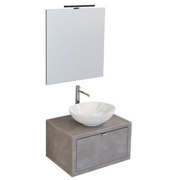 Mobile bagno sospeso 60cm cemento grigio caldo con specchio DOMINO