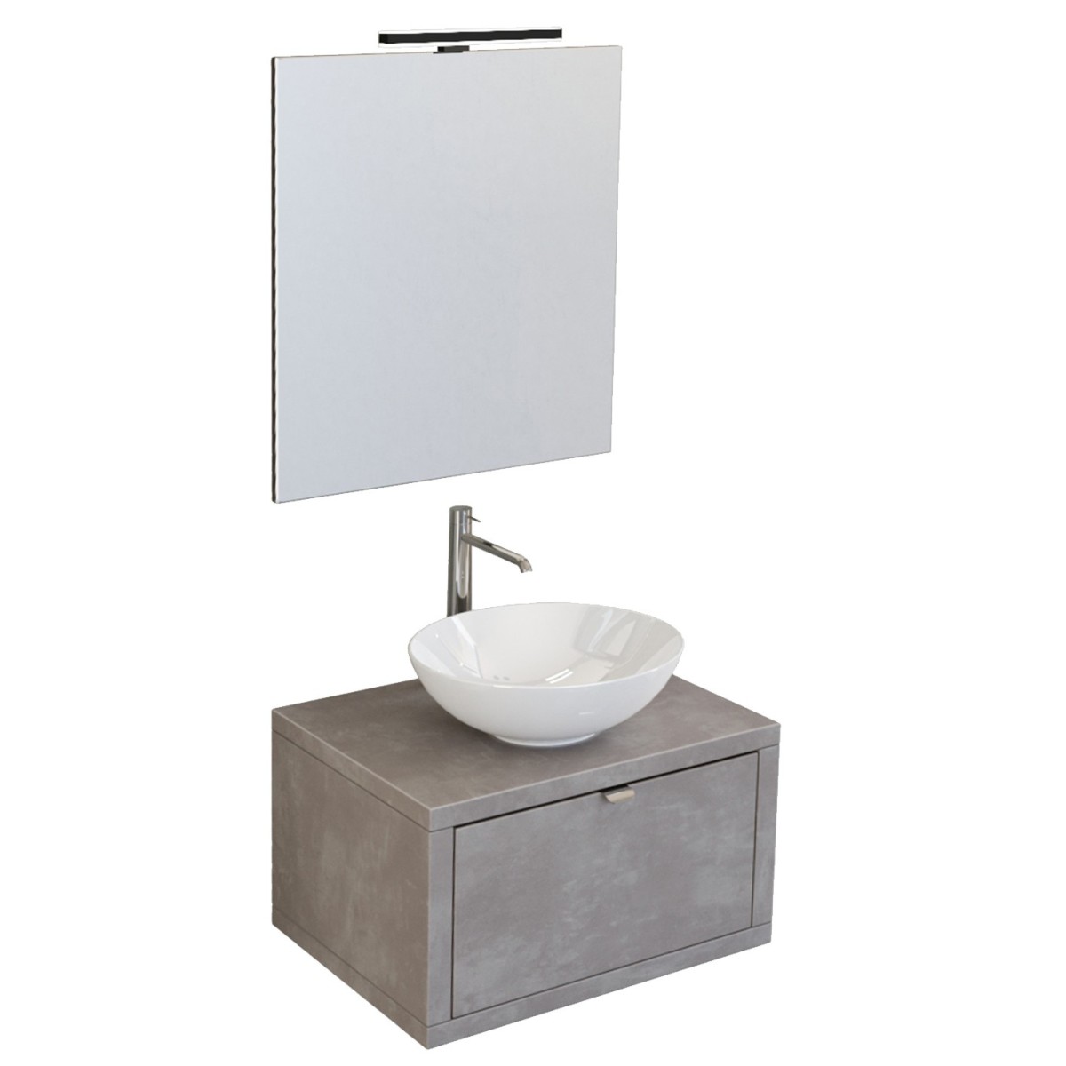 Meuble de salle de bain suspendu 60cm béton gris chaud avec miroir DOMINO