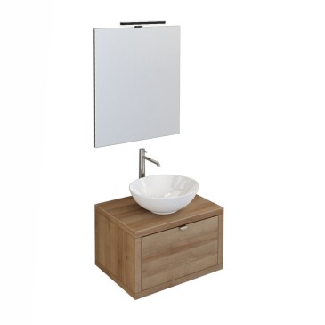 Hängender Badezimmerschrank 60 cm aus Eichenbeton mit Domino-Spiegel
