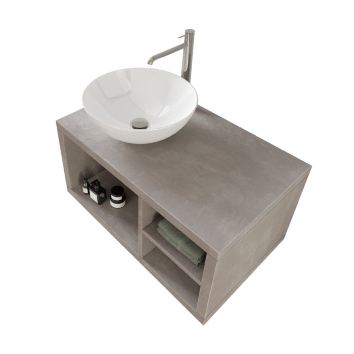 Meuble de salle de bain suspendu 80cm une étagère et miroir DOMINO gris chaud
