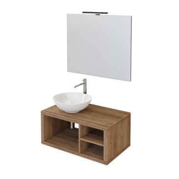 Mobile bagno sospeso 80cm un ripiano e specchio rovere farnia DOMINO