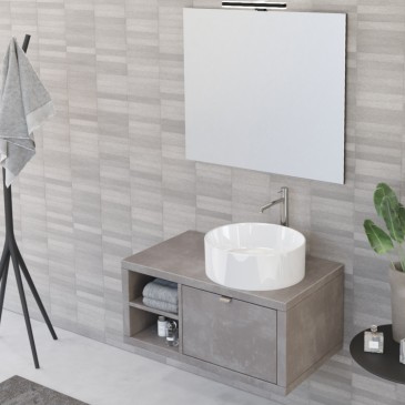 Mobile bagno sospeso 80cm con ripiano e specchio grigio caldo DOMINO