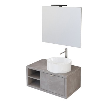 Mobile bagno sospeso 80cm con ripiano e specchio grigio caldo DOMINO