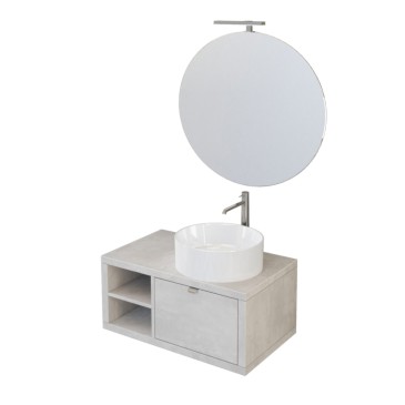 DOMINO hängender Badezimmerschrank 80 cm mit Regal und himmelgrauem Spiegel