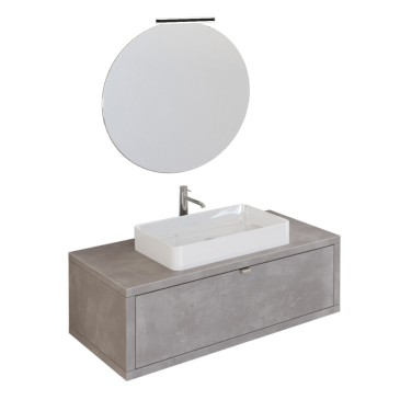 Meuble de salle de bain suspendu 110cm béton gris chaud avec miroir DOMINO