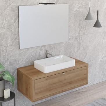 Mobile bagno sospeso 110cm rovere farnia con specchio DOMINO