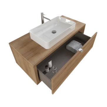 Mobile bagno sospeso 70 cm bianco lucido salvaspazio con specchio Clip