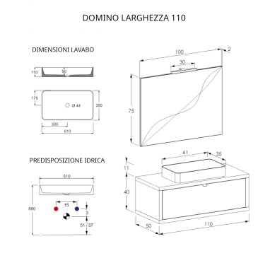 Mobile bagno sospeso 110cm rovere farnia con specchio DOMINO