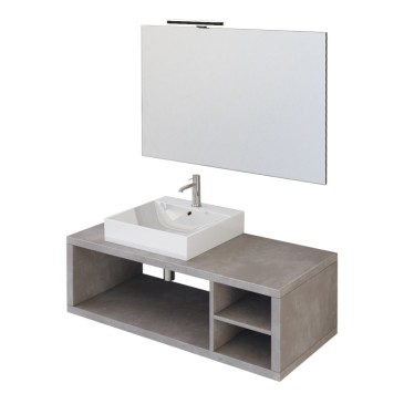 Meuble de salle de bain suspendu 110cm une étagère et miroir DOMINO gris chaud