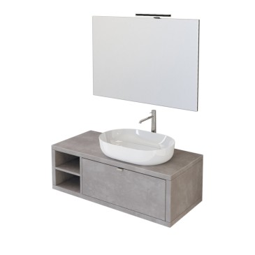 Meuble de salle de bain suspendu 110cm avec étagère et miroir DOMINO gris chaud