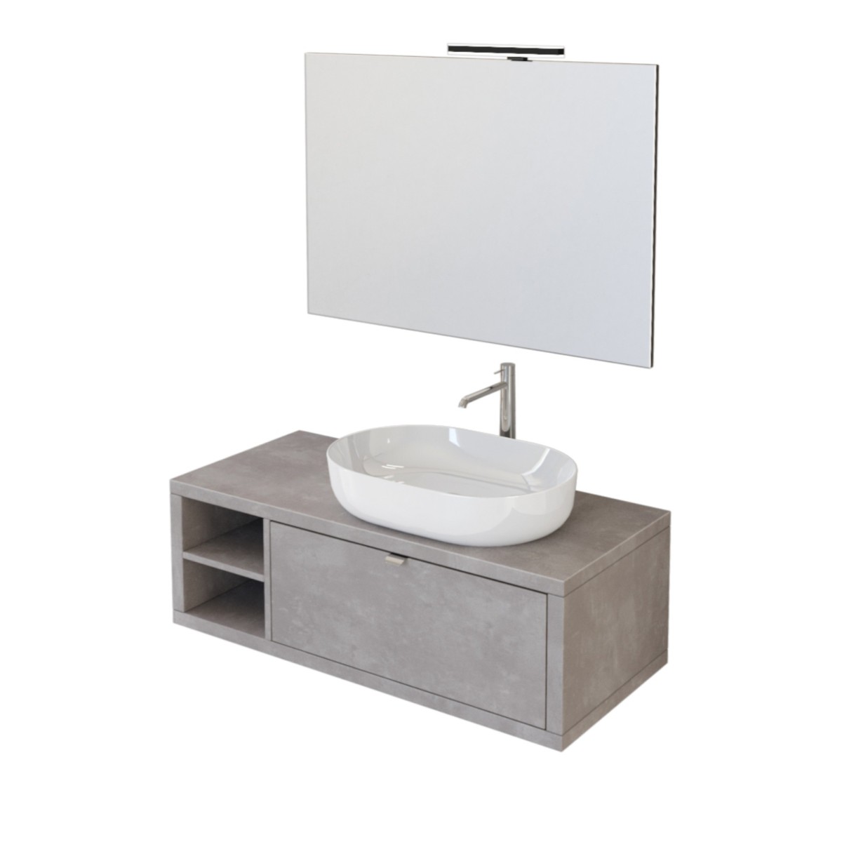 DOMINO hängender Badezimmerschrank 110 cm mit Regal und warmgrauem Spiegel
