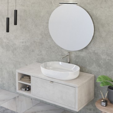 DOMINO hängender Badezimmerschrank 110 cm mit Regal und himmelgrauem Spiegel