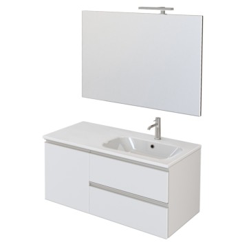 Meuble de salle de bain suspendu 100cm avec miroir blanc mat DUBON