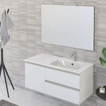 Meuble de salle de bain suspendu 100cm avec miroir blanc mat DUBON