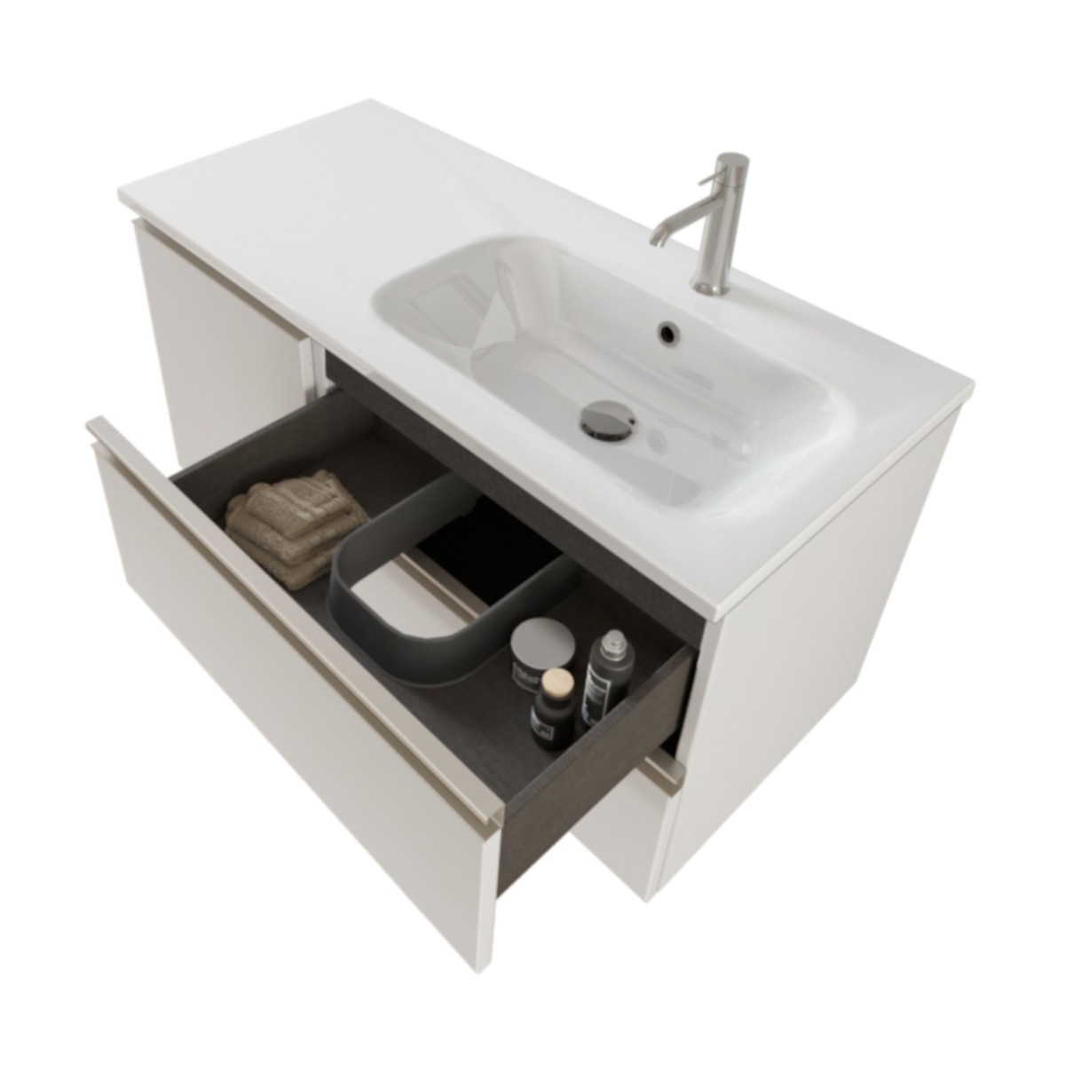 Meuble de salle de bain suspendu 100cm avec miroir blanc mat DUBON