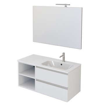 DUBON hängender Badezimmerschrank 100 cm mit Regal und mattweißem Spiegel
