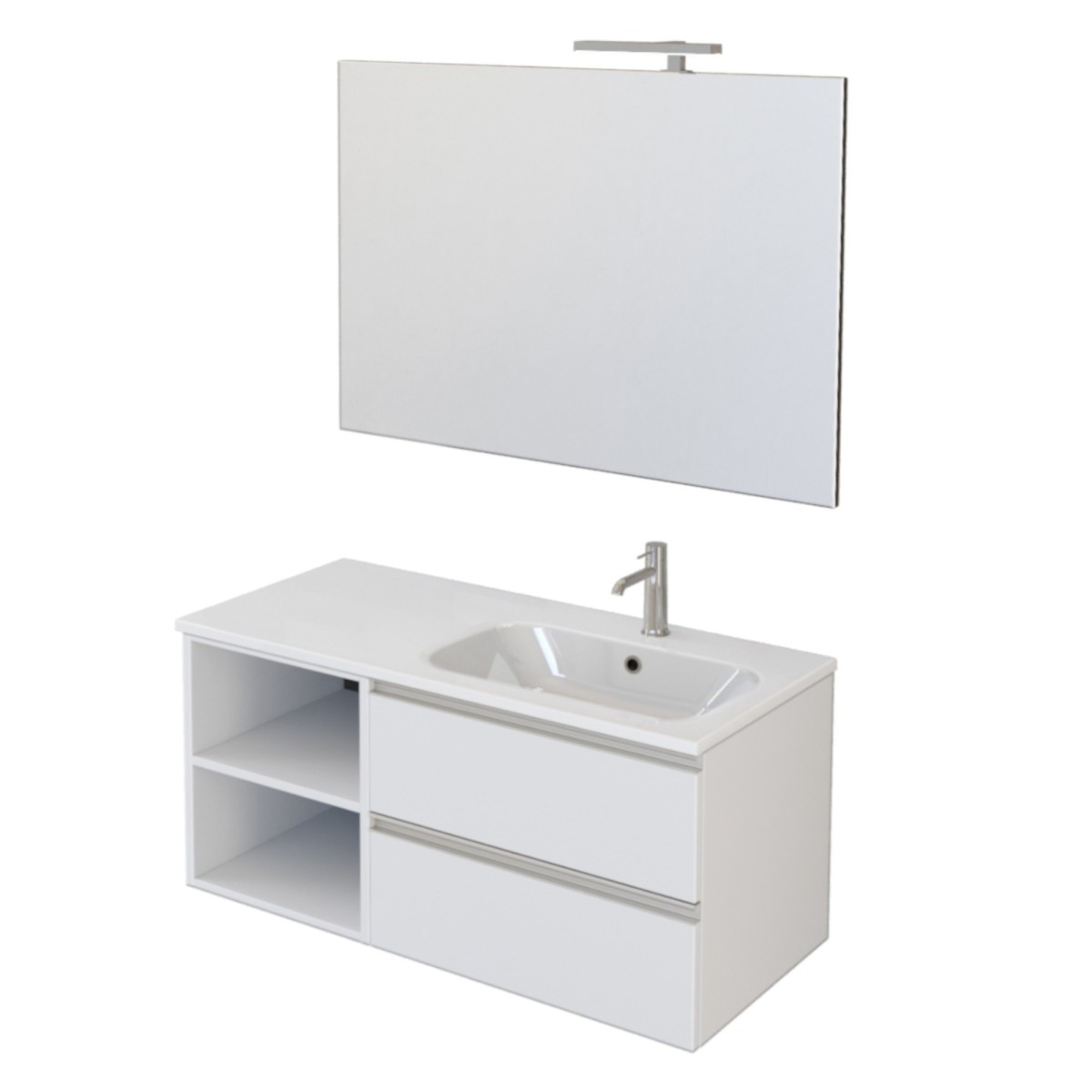 Mobile bagno sospeso 100cm con ripiano e specchio bianco opaco DUBON