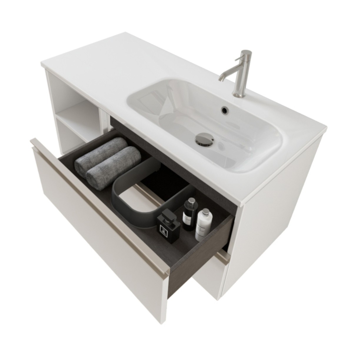 Mobile bagno sospeso 100cm con ripiano e specchio bianco opaco DUBON