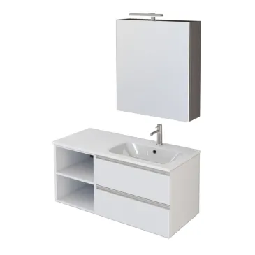Mobile bagno sospeso 100cm con ripiano e specchiera bianco opaco DUBON