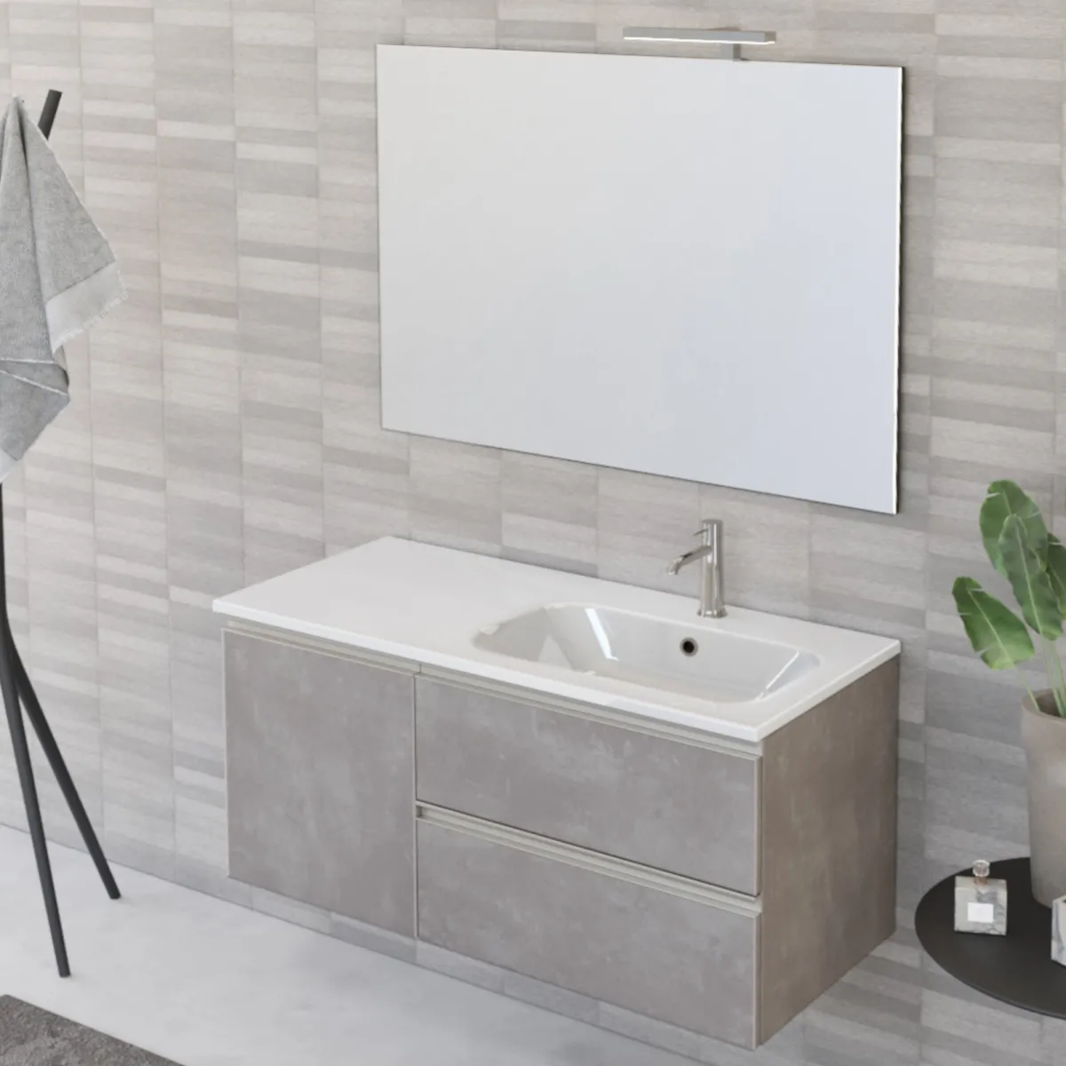 Mobile bagno sospeso 100cm con specchio cemento grigio caldo DUBON