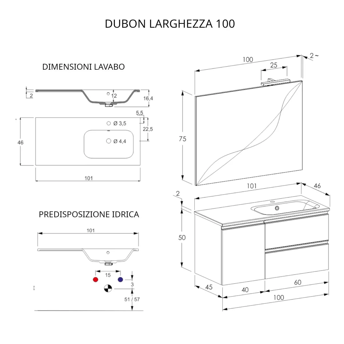 Mobile bagno sospeso 100cm con specchio cemento grigio caldo DUBON