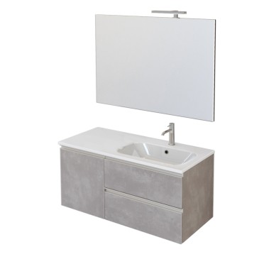 Meuble de salle de bain suspendu 100cm avec miroir en béton gris chaud DUBON