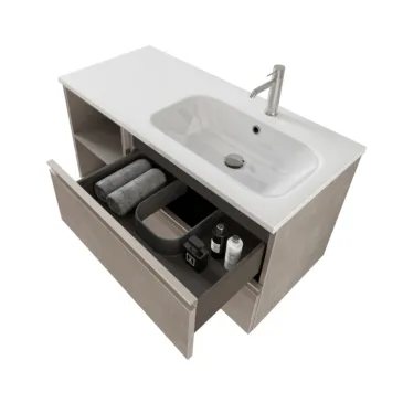 Mobile bagno sospeso 100cm con ripiano e specchiera grigio caldo DUBON