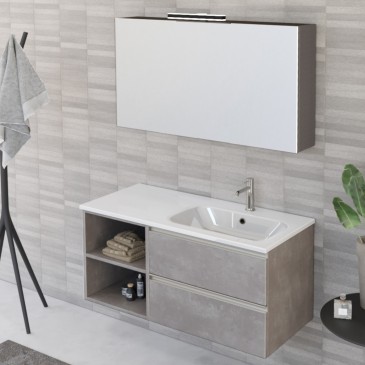DUBON warmgrauer hängender Badezimmerschrank 100 cm mit Regal und Spiegel