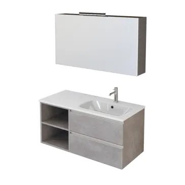 Mobile bagno sospeso 100cm con ripiano e specchiera grigio caldo DUBON