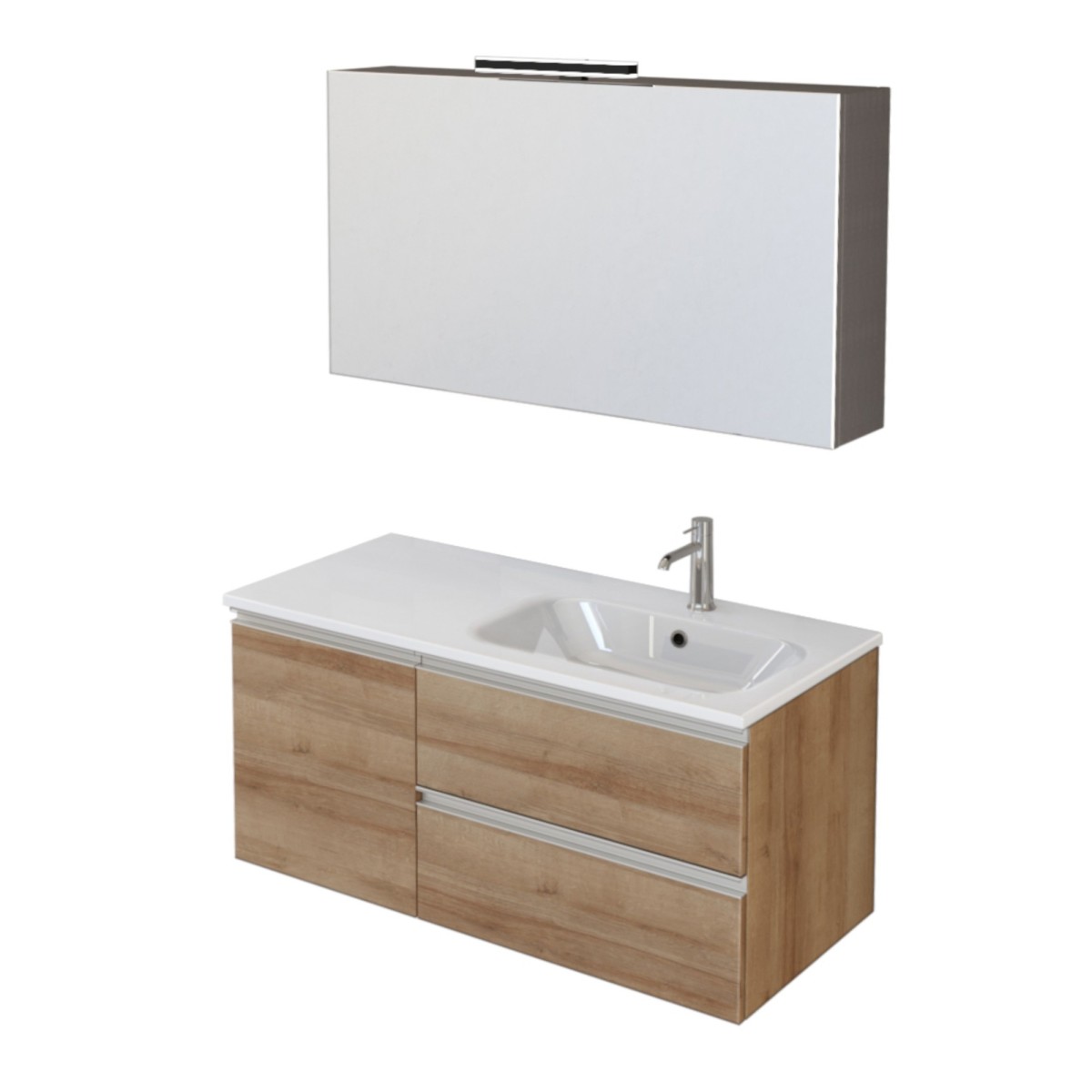 Mobile bagno sospeso 100cm con anta e specchiera rovere farnia DUBON