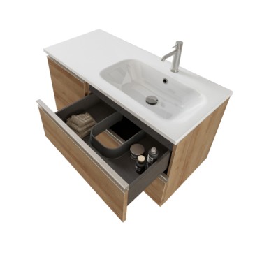 Mobile bagno sospeso 100cm con anta e specchiera rovere farnia DUBON