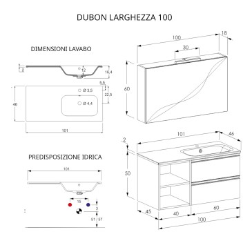 Mobile bagno sospeso 100cm con anta e specchiera rovere farnia DUBON