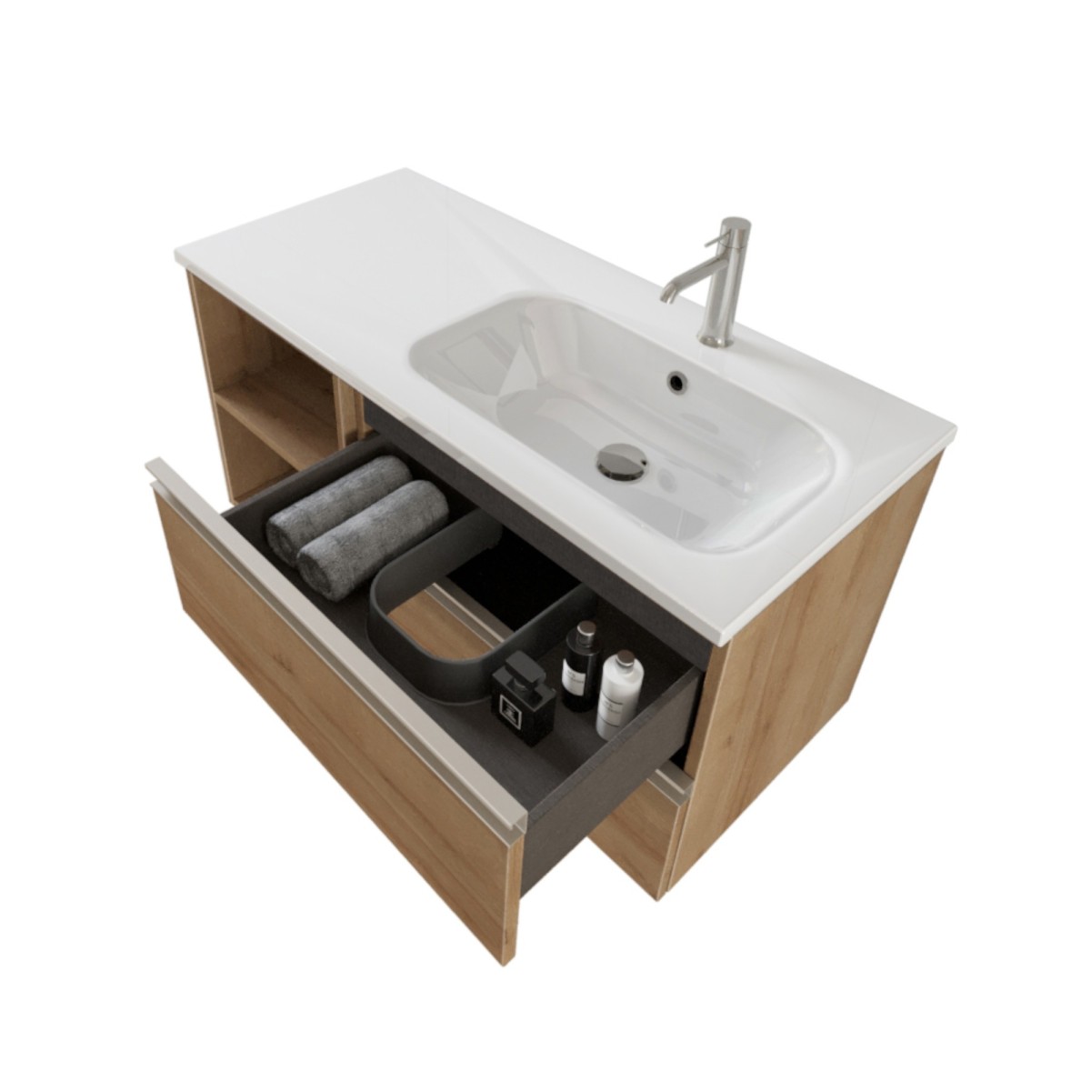 Mobile bagno sospeso 100cm con ripiano e specchio rovere farnia DUBON