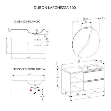 Mobile bagno sospeso 100cm con ripiano e specchio rovere farnia DUBON