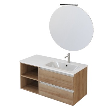 Meuble de salle de bain suspendu 100cm avec étagère et miroir en chêne chêne DUBON