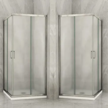 Paroi de douche double face 6 mm cristal MATT, profils d'ouverture angulaire et poignée plate MARY