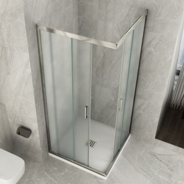 Paroi de douche double face 6 mm cristal MATT, profils d'ouverture angulaire et poignée plate MARY