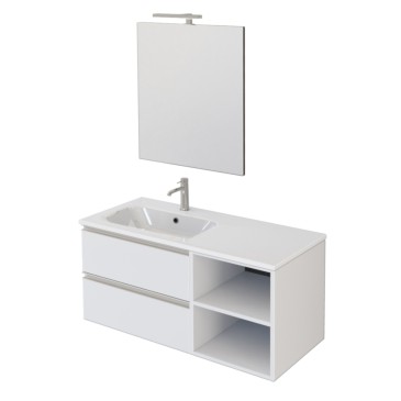 DUBON hängender Badezimmerschrank 100 cm mit Regal und mattweißem Spiegel