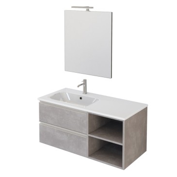 100 cm hängender Badezimmerschrank mit Regal und warmgrauem Spiegel DUBON