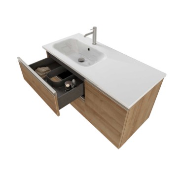 Mobile bagno sospeso 100cm con anta e specchio rovere farnia DUBON