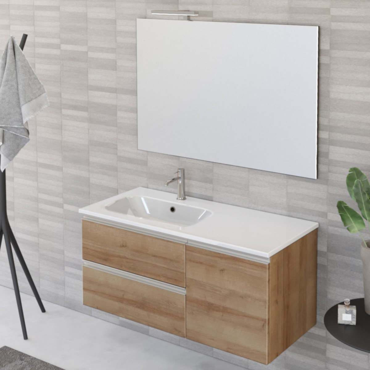 Mobile bagno sospeso 100cm con anta e specchio rovere farnia DUBON