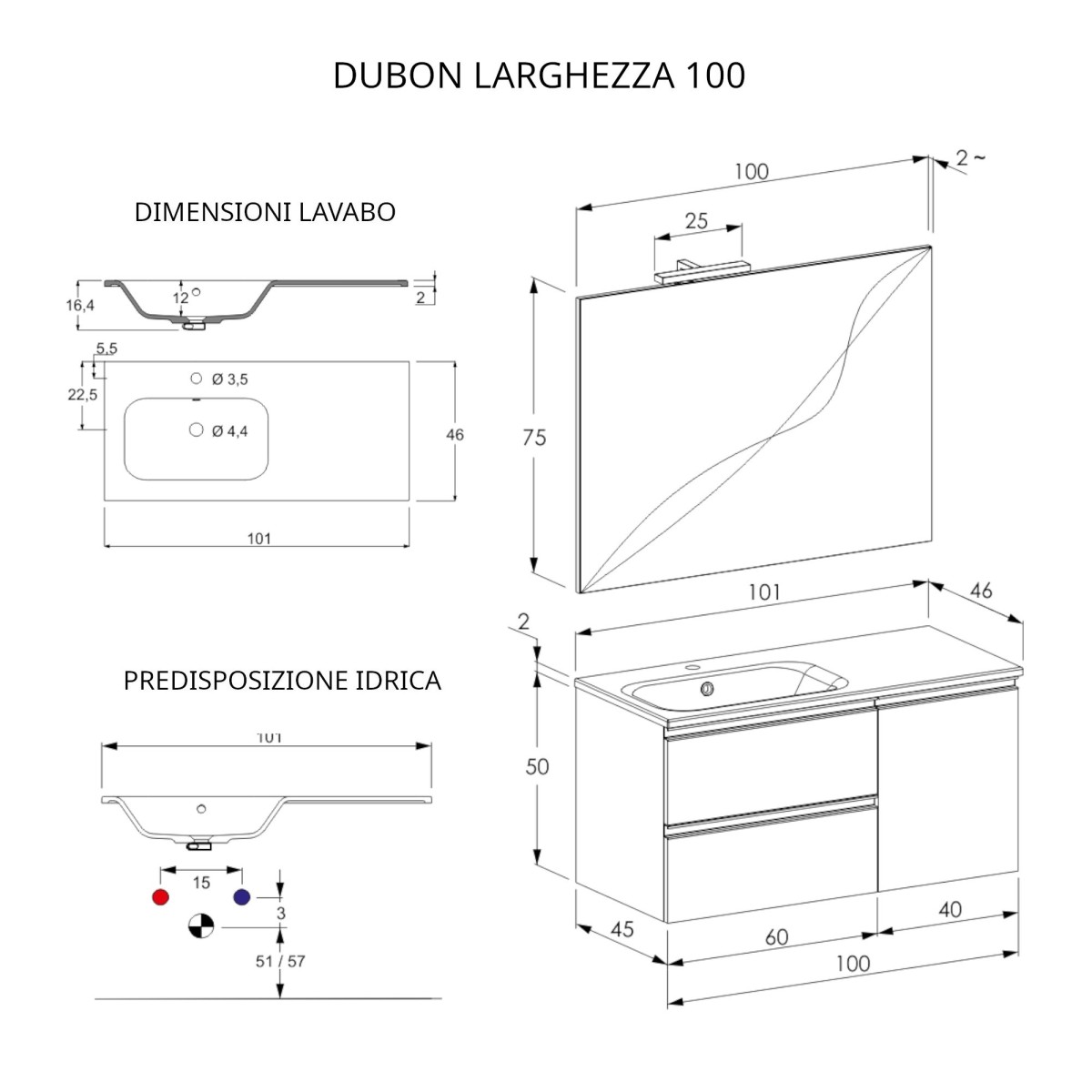 Mobile bagno sospeso 100cm con anta e specchio rovere farnia DUBON