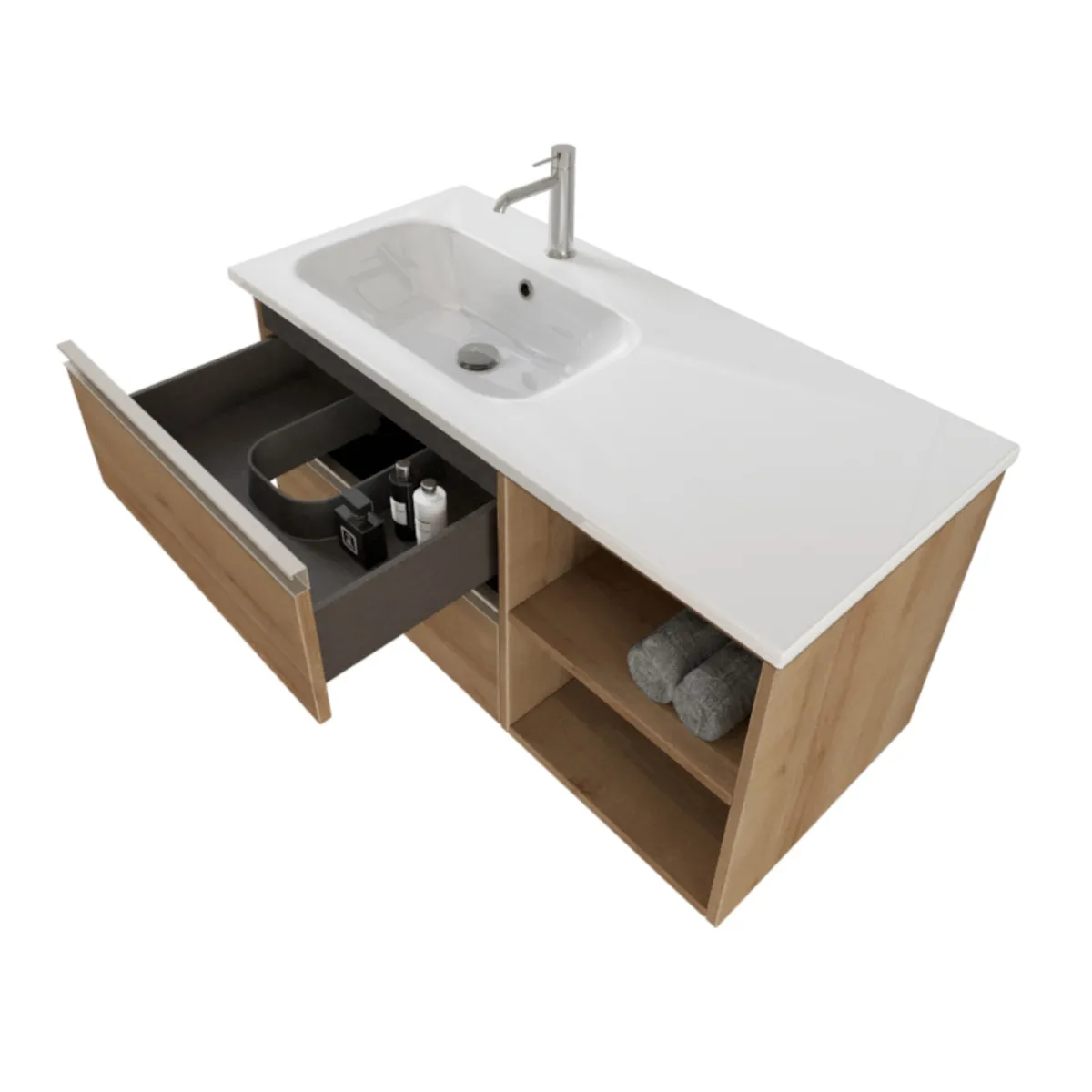 Mobile bagno sospeso 100cm con ripiano e specchio rovere farnia DUBON