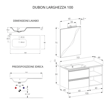 Mobile bagno sospeso 100cm con ripiano e specchio rovere farnia DUBON