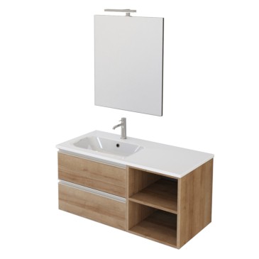 DUBON hängender Badezimmerschrank 100 cm mit Regal und Spiegel in Farnia-Eiche