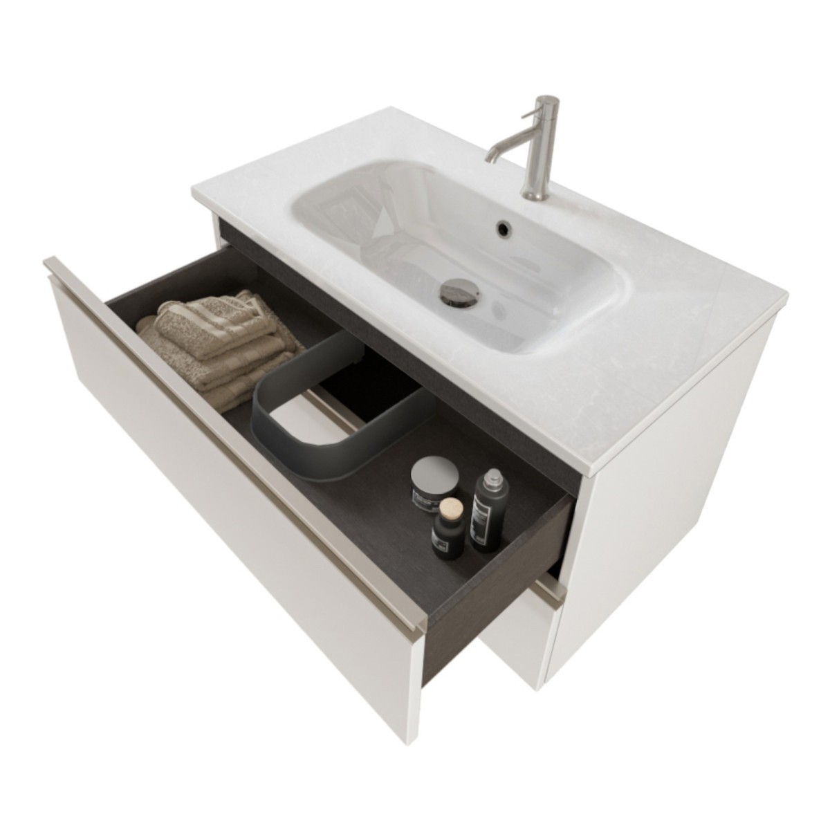 Meuble de salle de bain suspendu 80cm avec miroir blanc mat DUBON